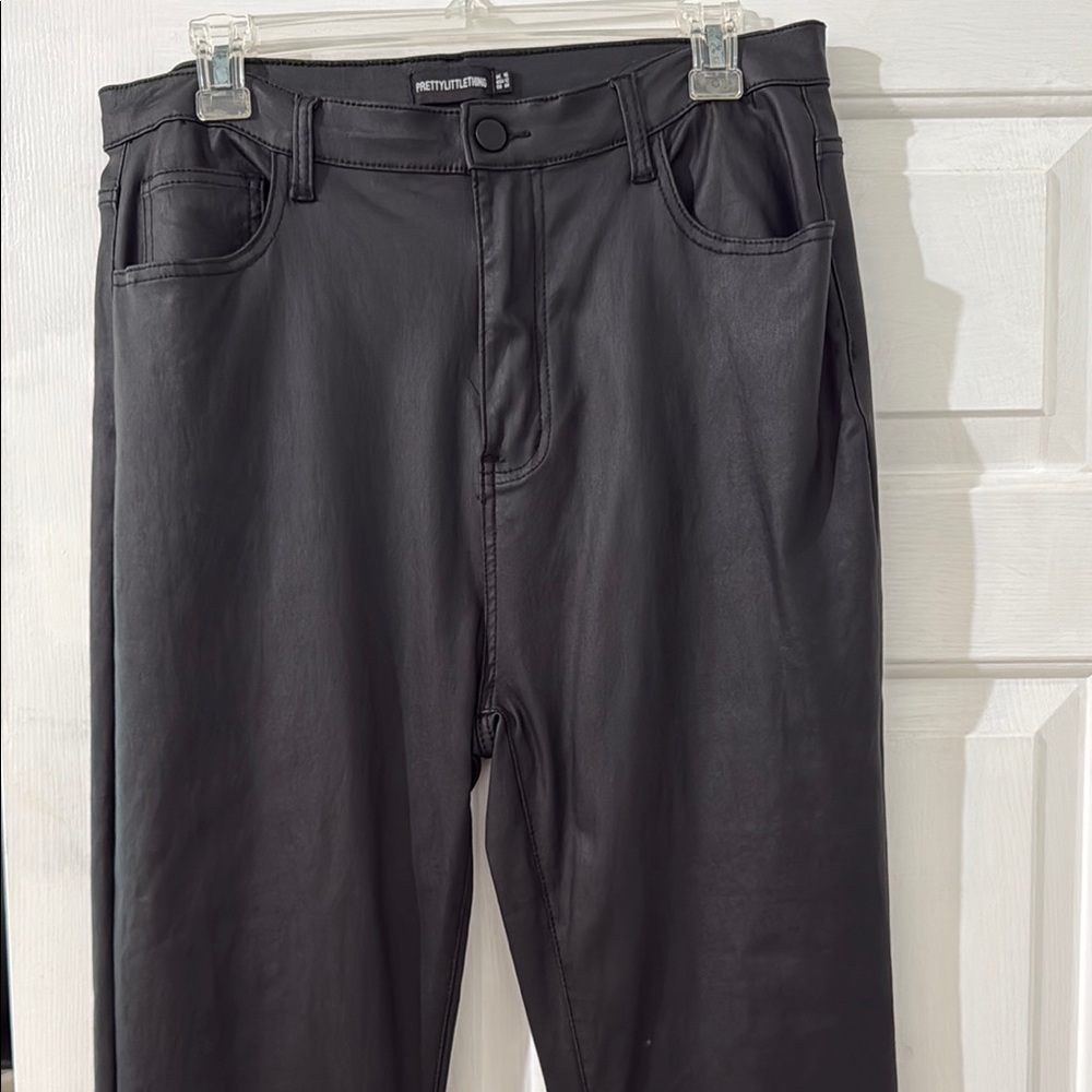 PrettyLittleThing Black Faux Leather Denim Pants Size 12